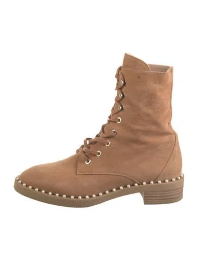 Pre-owned Stuart Weitzman Suede Beaded Accents Combat Boots In Neutral