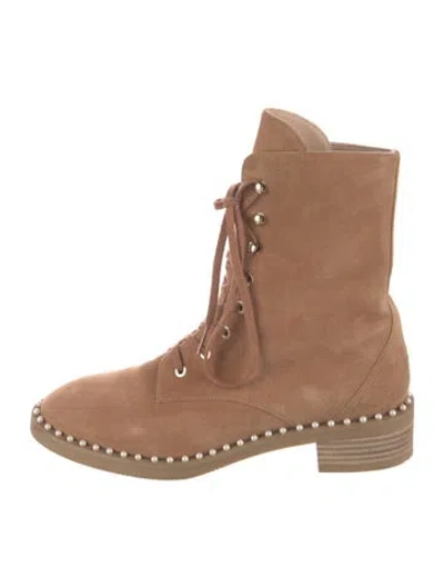 Pre-owned Stuart Weitzman Suede Beaded Accents Combat Boots In Neutral