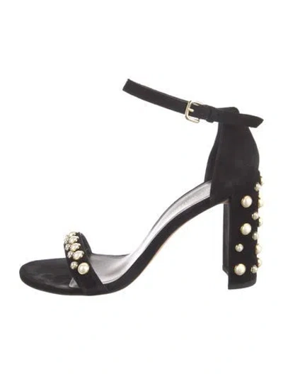 Pre-owned Stuart Weitzman Suede Beaded Accents D'orsay Pumps In Black