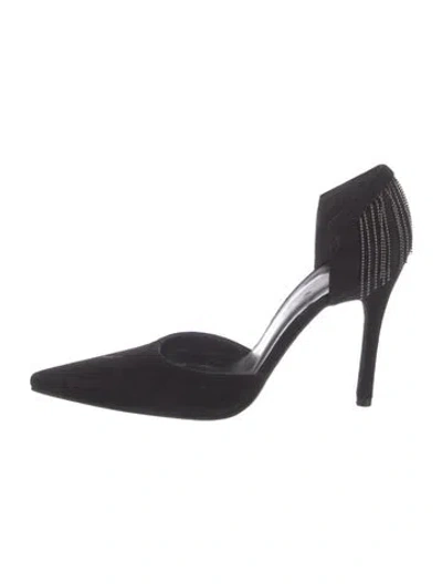 Pre-owned Stuart Weitzman Suede Beaded Accents D'orsay Pumps In Black