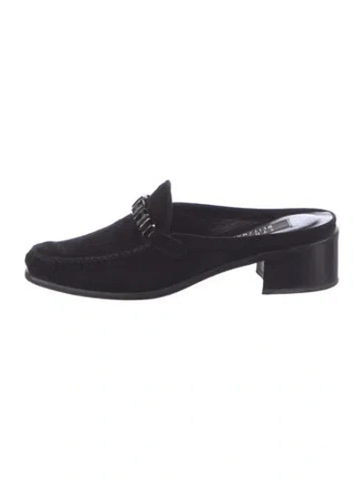 Pre-owned Stuart Weitzman Suede Beaded Accents Mules In Black