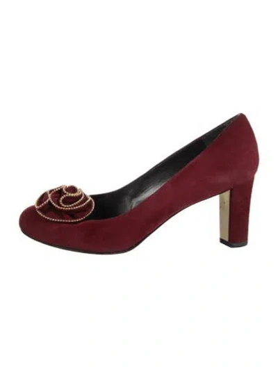 Pre-owned Stuart Weitzman Suede Beaded Accents Pumps In Red