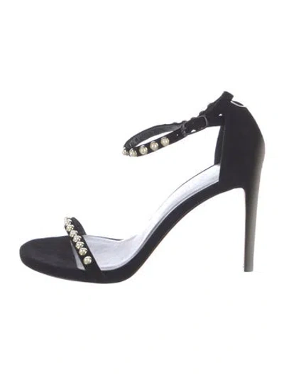Pre-owned Stuart Weitzman Suede Beaded Accents Sandals In Black