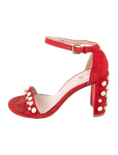 Pre-owned Stuart Weitzman Suede Beaded Accents Sandals In Red