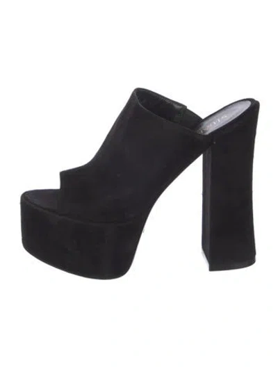 Pre-owned Stuart Weitzman Suede Beaded Accents Slides In Black
