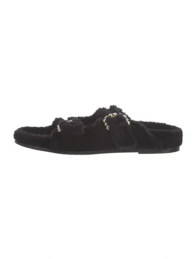 Pre-owned Stuart Weitzman Suede Beaded Accents Slides In Black