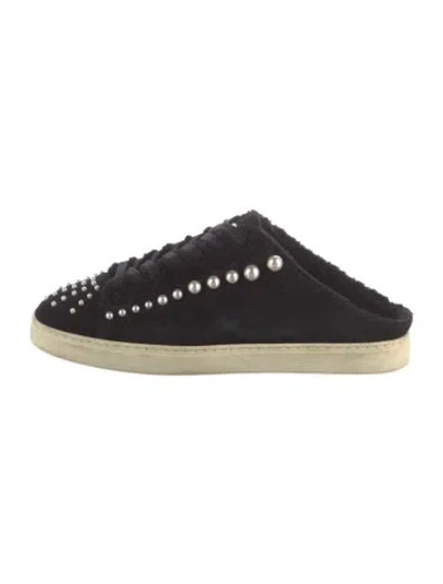 Pre-owned Stuart Weitzman Suede Beaded Accents Sneakers In Black