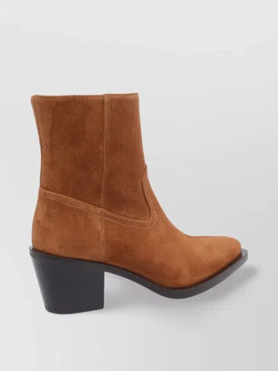 STUART WEITZMAN SUEDE BLOCK HEEL ANKLE BOOTS