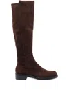Stuart Weitzman Suede Knee-high Ankle Boots With Block Heel In Brown