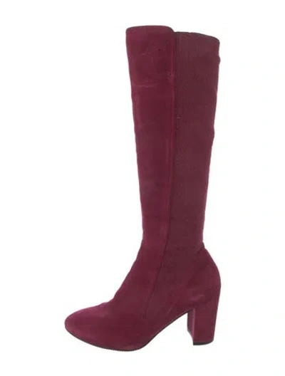 Pre-owned Stuart Weitzman Suede Boots In Burgundy