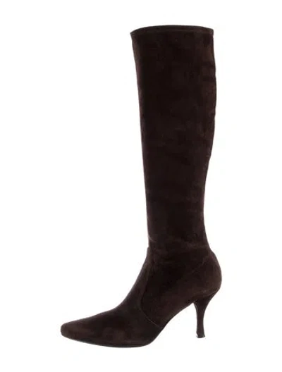 Pre-owned Stuart Weitzman Suede Boots In White