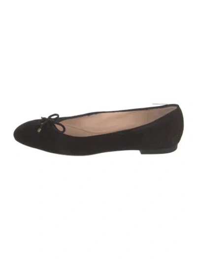 Pre-owned Stuart Weitzman Suede Bow Accents Ballet Flats In Black