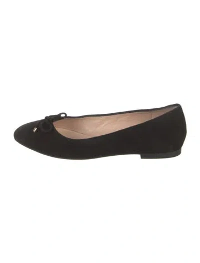 Pre-owned Stuart Weitzman Suede Bow Accents Ballet Flats In Black