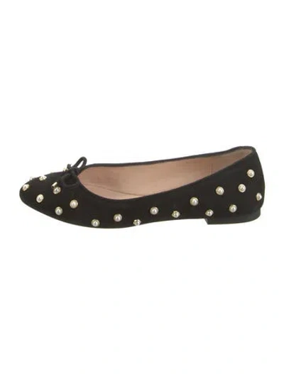 Pre-owned Stuart Weitzman Suede Bow Accents Ballet Flats In Black