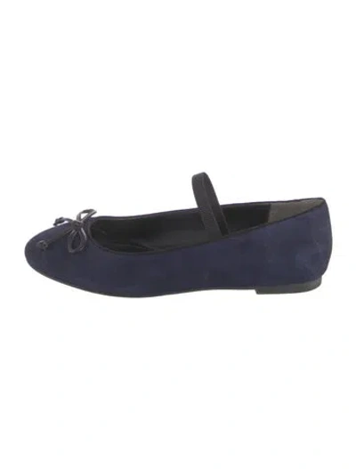 Pre-owned Stuart Weitzman Suede Bow Accents Ballet Flats In Blue
