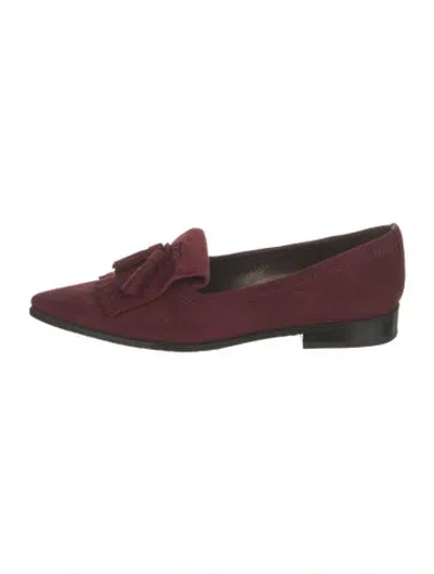 Pre-owned Stuart Weitzman Suede Bow Accents Ballet Flats In Burgundy