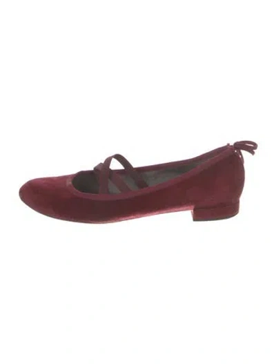 Pre-owned Stuart Weitzman Suede Bow Accents Ballet Flats In Burgundy