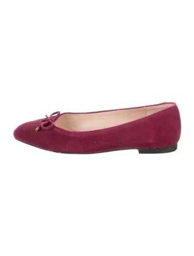Pre-owned Stuart Weitzman Suede Bow Accents Ballet Flats In Burgundy