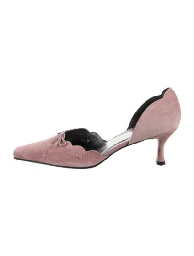 Pre-owned Stuart Weitzman Suede Bow Accents D'orsay Pumps In Pink