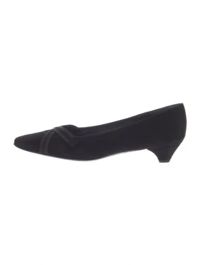 Pre-owned Stuart Weitzman Suede Bow Accents Flats In Black