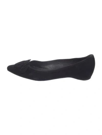 Pre-owned Stuart Weitzman Suede Bow Accents Flats In Black