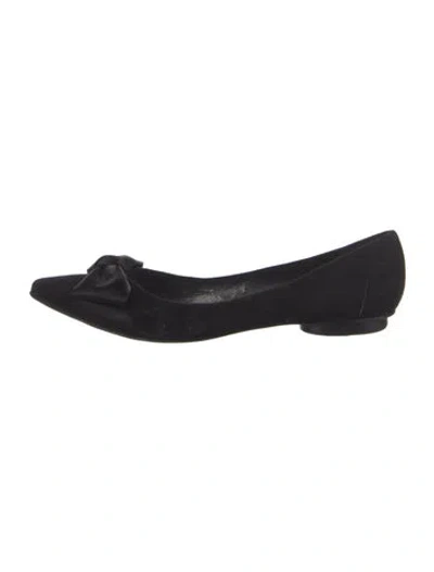 Pre-owned Stuart Weitzman Suede Bow Accents Flats In Black