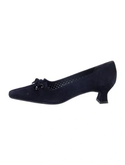 Pre-owned Stuart Weitzman Suede Bow Accents Flats In Blue