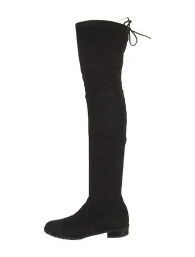 Pre-owned Stuart Weitzman Suede Bow Accents Lace-up Boots In Black