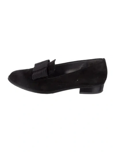 Pre-owned Stuart Weitzman Suede Bow Accents Loafers In Black
