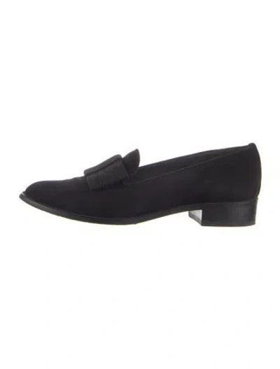 Pre-owned Stuart Weitzman Suede Bow Accents Loafers In Black