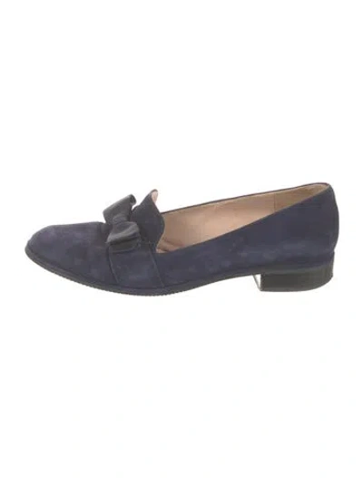 Pre-owned Stuart Weitzman Suede Bow Accents Loafers In Blue