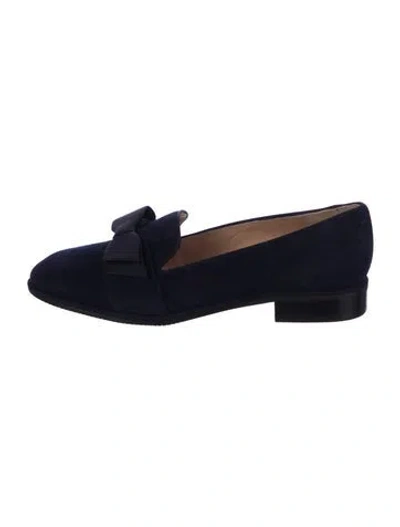 Pre-owned Stuart Weitzman Suede Bow Accents Loafers In Blue