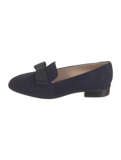 Pre-owned Stuart Weitzman Suede Bow Accents Loafers In Blue