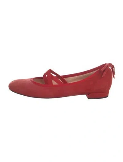Pre-owned Stuart Weitzman Suede Bow Accents Mary Jane Flats In Red