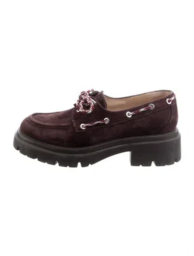 Pre-owned Stuart Weitzman Suede Bow Accents Oxfords In Burgundy