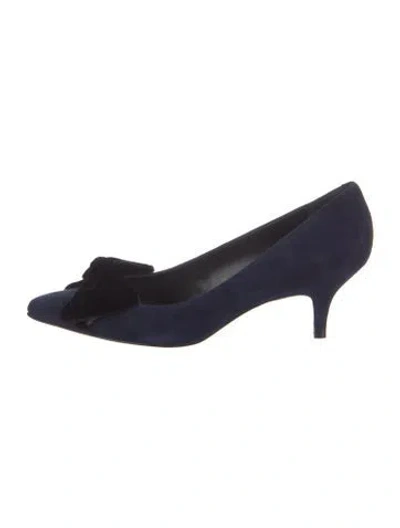 Pre-owned Stuart Weitzman Suede Bow Accents Pumps In Blue