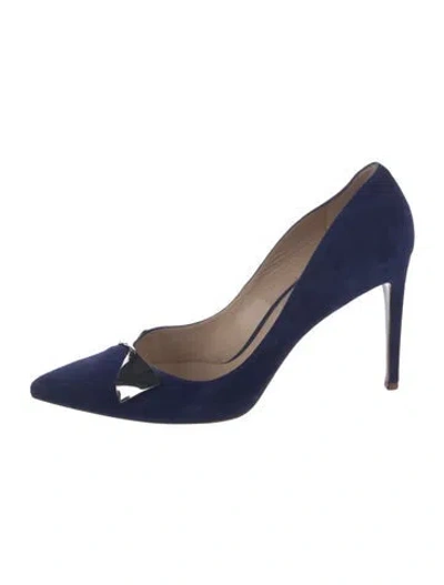 Pre-owned Stuart Weitzman Suede Bow Accents Pumps In Blue