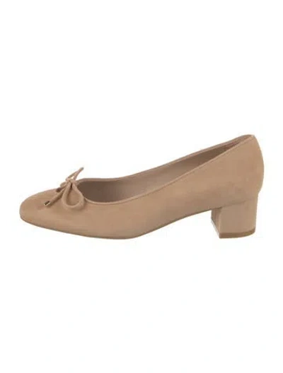 Pre-owned Stuart Weitzman Suede Bow Accents Pumps In Neutral