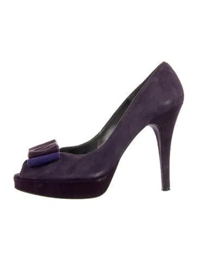 Pre-owned Stuart Weitzman Suede Bow Accents Pumps In Purple