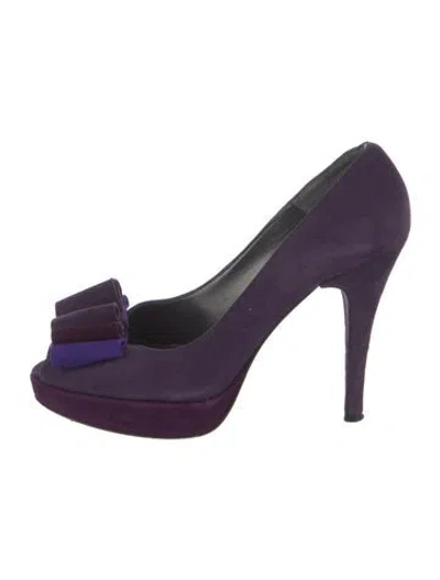 Pre-owned Stuart Weitzman Suede Bow Accents Pumps In Purple