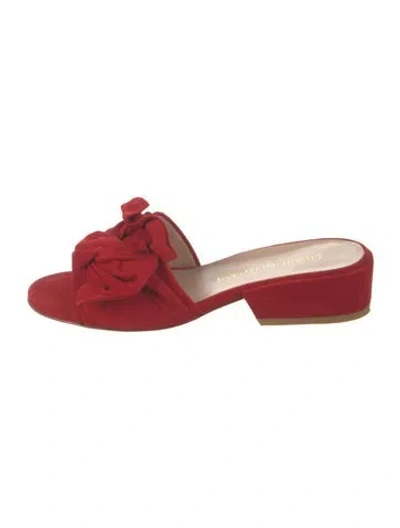 Pre-owned Stuart Weitzman Suede Bow Accents Slides In Red