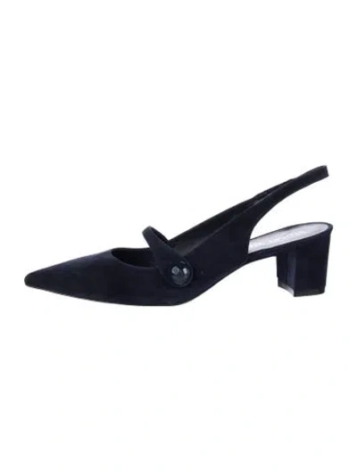 Pre-owned Stuart Weitzman Suede Bow Accents Slingback Pumps In Blue
