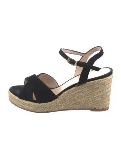 Pre-owned Stuart Weitzman Suede Braided Accents Espadrilles In Black