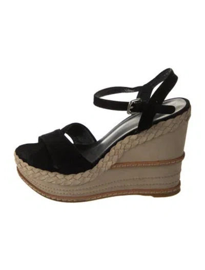 Pre-owned Stuart Weitzman Suede Braided Accents Espadrilles In Black