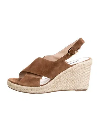 Pre-owned Stuart Weitzman Suede Braided Accents Espadrilles In Brown