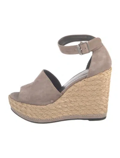 Pre-owned Stuart Weitzman Suede Braided Accents Espadrilles In Gray
