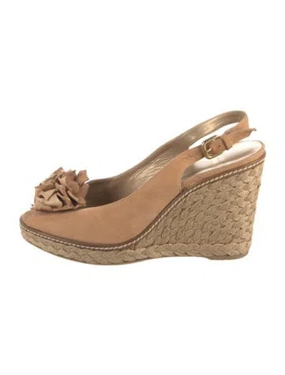 Pre-owned Stuart Weitzman Suede Braided Accents Espadrilles In Neutral