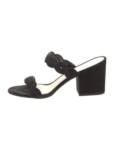 Pre-owned Stuart Weitzman Suede Braided Accents Slides In Black