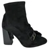 Stuart Weitzman Suede Chain-link Accents Ankle Boots In Black Suede In Black