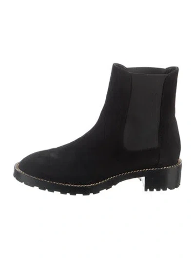 Pre-owned Stuart Weitzman Suede Chain-link Accents Chelsea Boots In Black